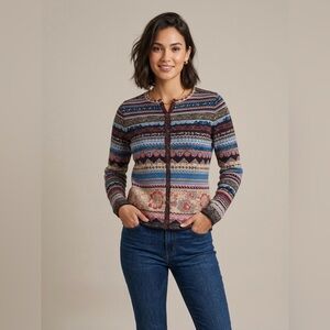 IVKO Geometric Fair Isle Wool Crewneck Cardigan Size 38